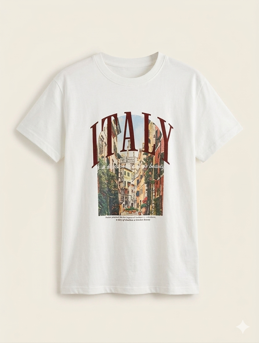 Women’s White Oversized Printed Crew Neck Tee | Premium Cotton T-Shirt