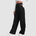 High Waist BRUSHED Wide Leg Ladies Joggers | BLACK