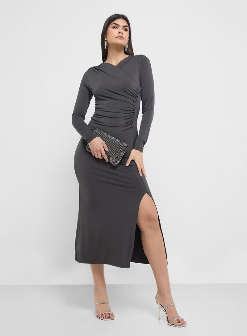 Vero Moda Charcoal Grey V-Neck Midaxi Dress | Long Sleeve Women’s Dress