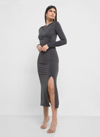 Vero Moda Charcoal Grey V-Neck Midaxi Dress | Long Sleeve Women’s Dress