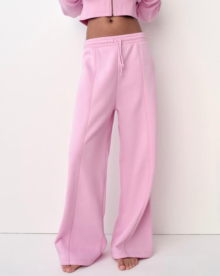 Women’s High-Waist Wide Leg Joggers with Elastic Waist & Adjustable Drawstring | Pink