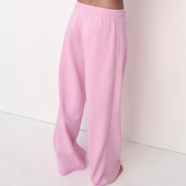 Women’s High-Waist Wide Leg Joggers with Elastic Waist & Adjustable Drawstring | Pink