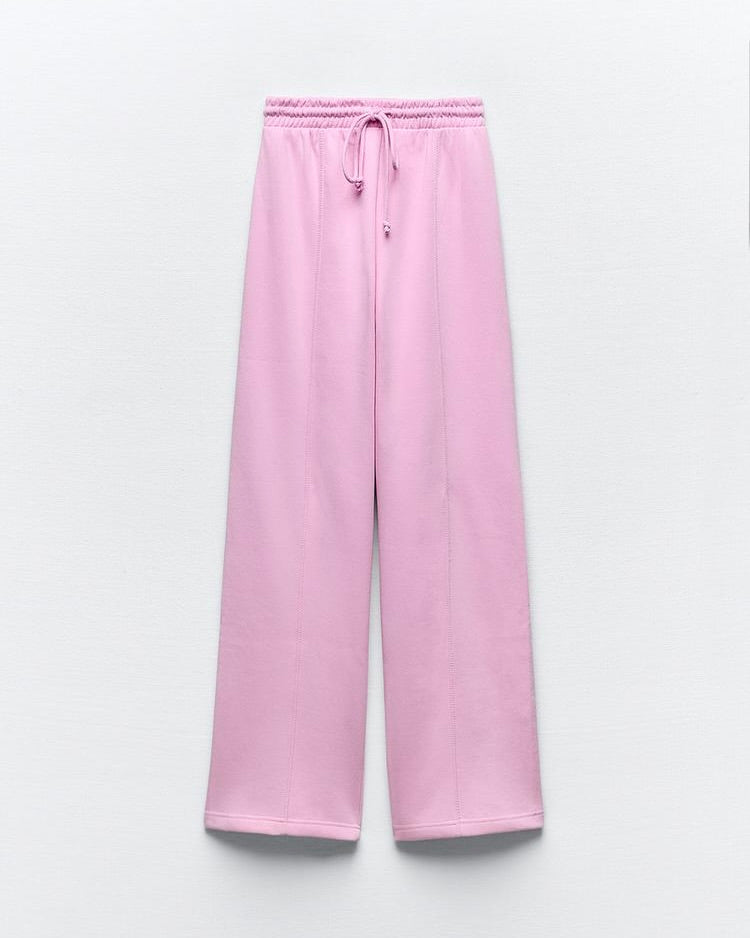 Women’s High-Waist Wide Leg Joggers with Elastic Waist & Adjustable Drawstring | Pink