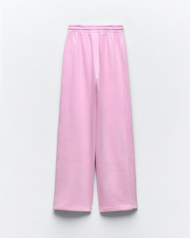 Women’s High-Waist Wide Leg Joggers with Elastic Waist & Adjustable Drawstring | Pink