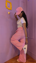High Waist Wide-Leg Joggers |Hot Pink | Premium Heavyweight Cotton Baggy Joggers with Adjustable Waistband