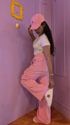 High Waist Wide-Leg Joggers |Hot Pink | Premium Heavyweight Cotton Baggy Joggers with Adjustable Waistband