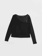 Dimond Crew Neck Tops | Full Sleeve | Black