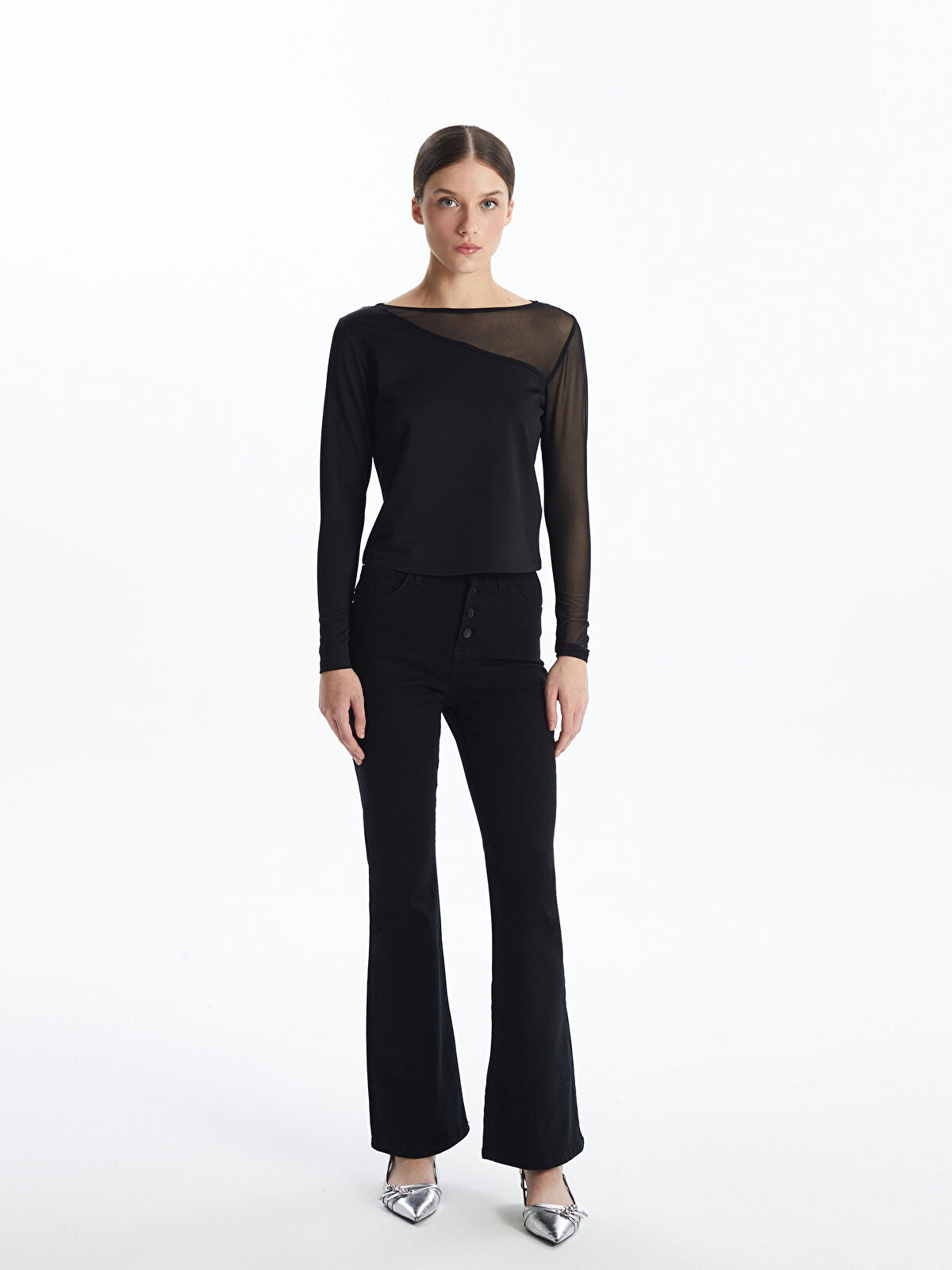 Dimond Crew Neck Tops | Full Sleeve | Black