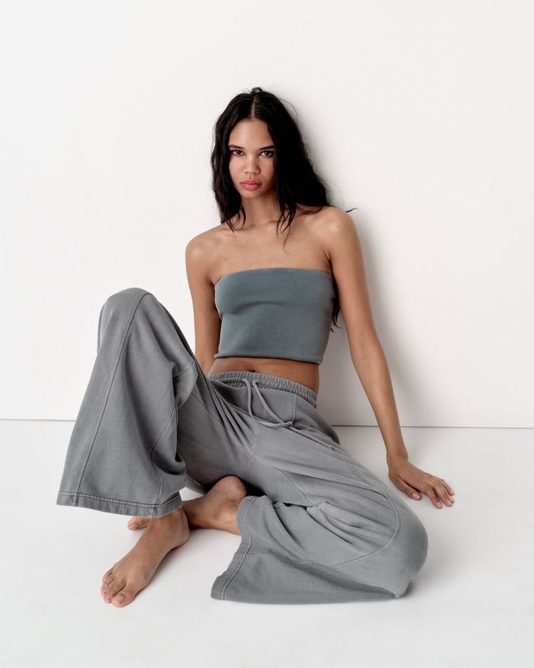 Washed Mid Waist Women’s Grey Heavyweight Joggers