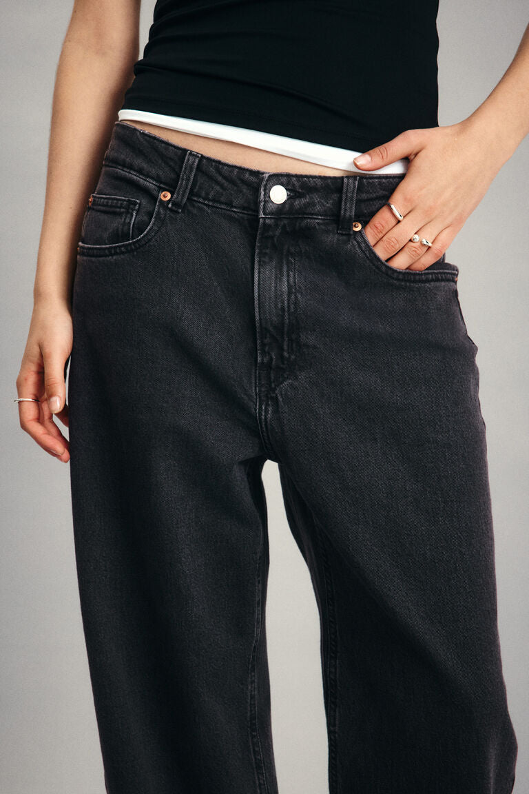High Rise Extra Wide Leg Black Baggy Fit Jeans for Women