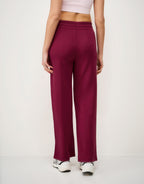 LuxeComfy High Waist Wide-Leg Joggers with Elasticated Waist & Drawstring Waistband | Wine Red