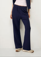 LuxeComfy High Waist Wide-Leg Joggers with Elasticated Waist & Drawstring Waistband | Blueberry Blue