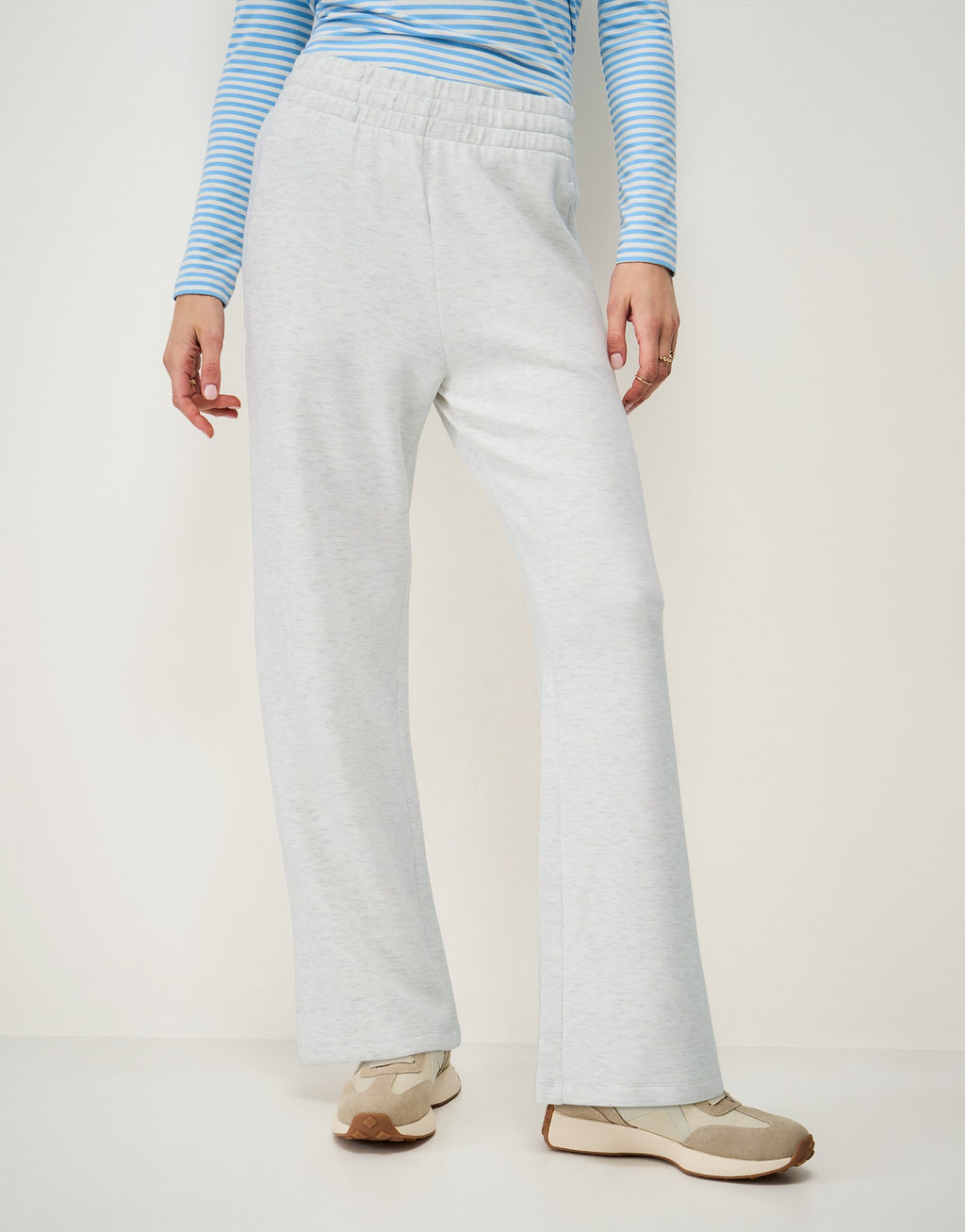 LuxeComfy High Waist Wide-Leg Joggers with Elasticated Waist & Drawstring Waistband | Oatmeal Grey