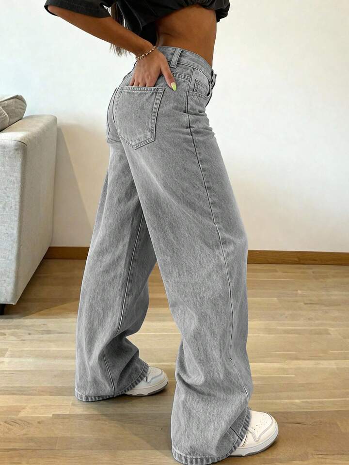 High Rise Extra Wide Leg Grey Baggy Fit Jeans for Women