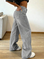 High Rise Extra Wide Leg Grey Baggy Fit Jeans for Women