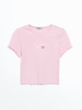 Pink Embroidery Crop Top