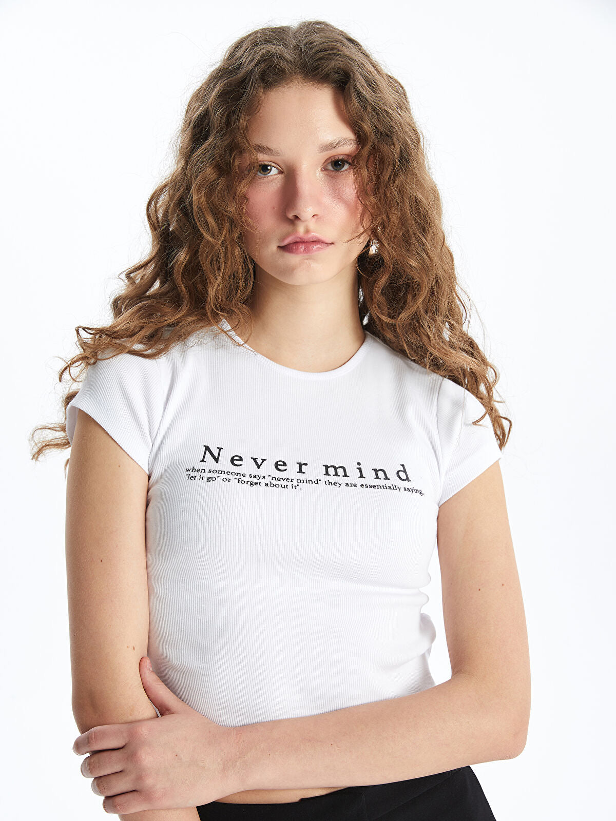 White Crop Top - Never Mind Printed