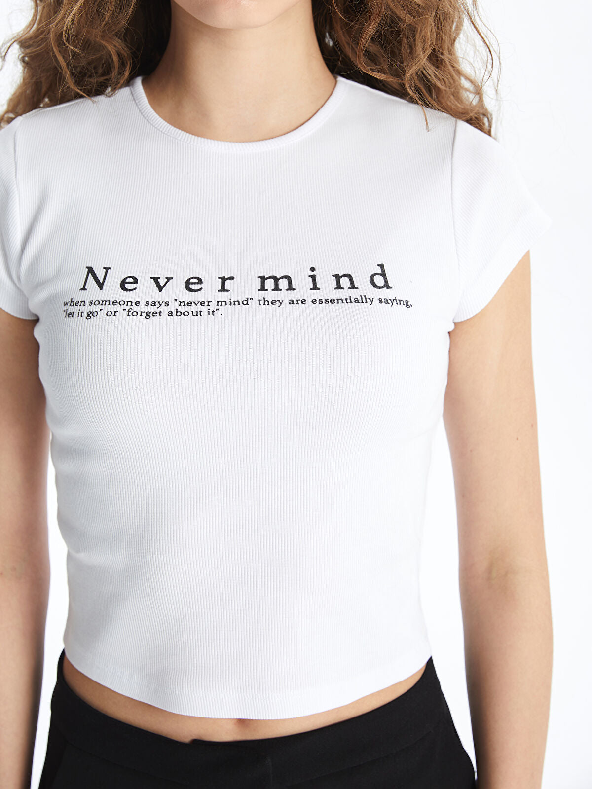 White Crop Top - Never Mind Printed