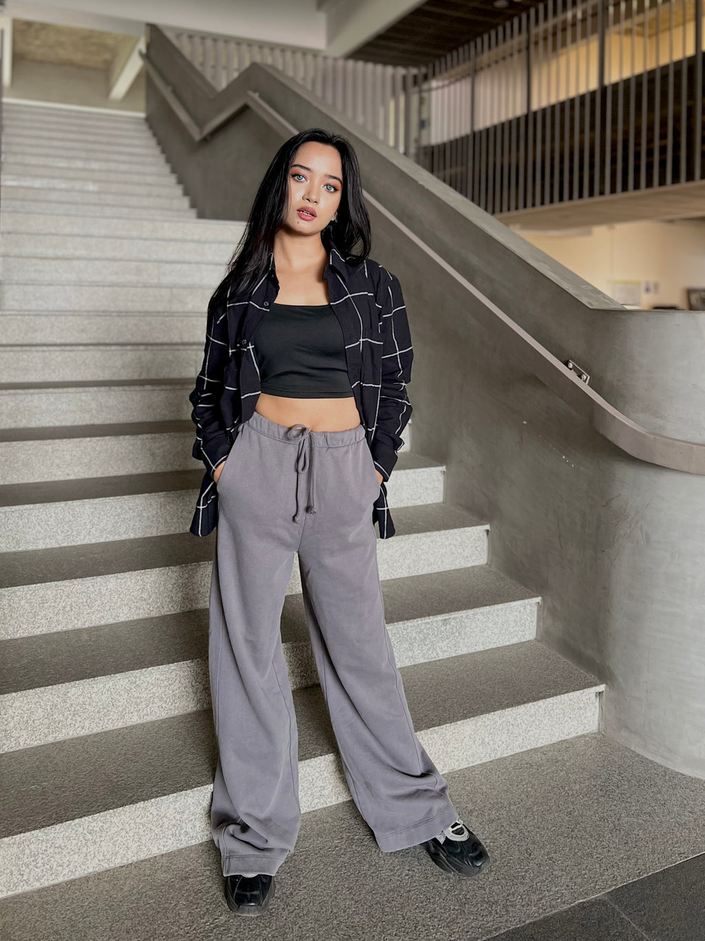 Washed Mid Waist Women’s Grey Heavyweight Joggers