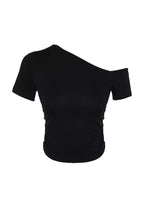 Slash Neck Plain Short Sleeve Crop Tops | Black
