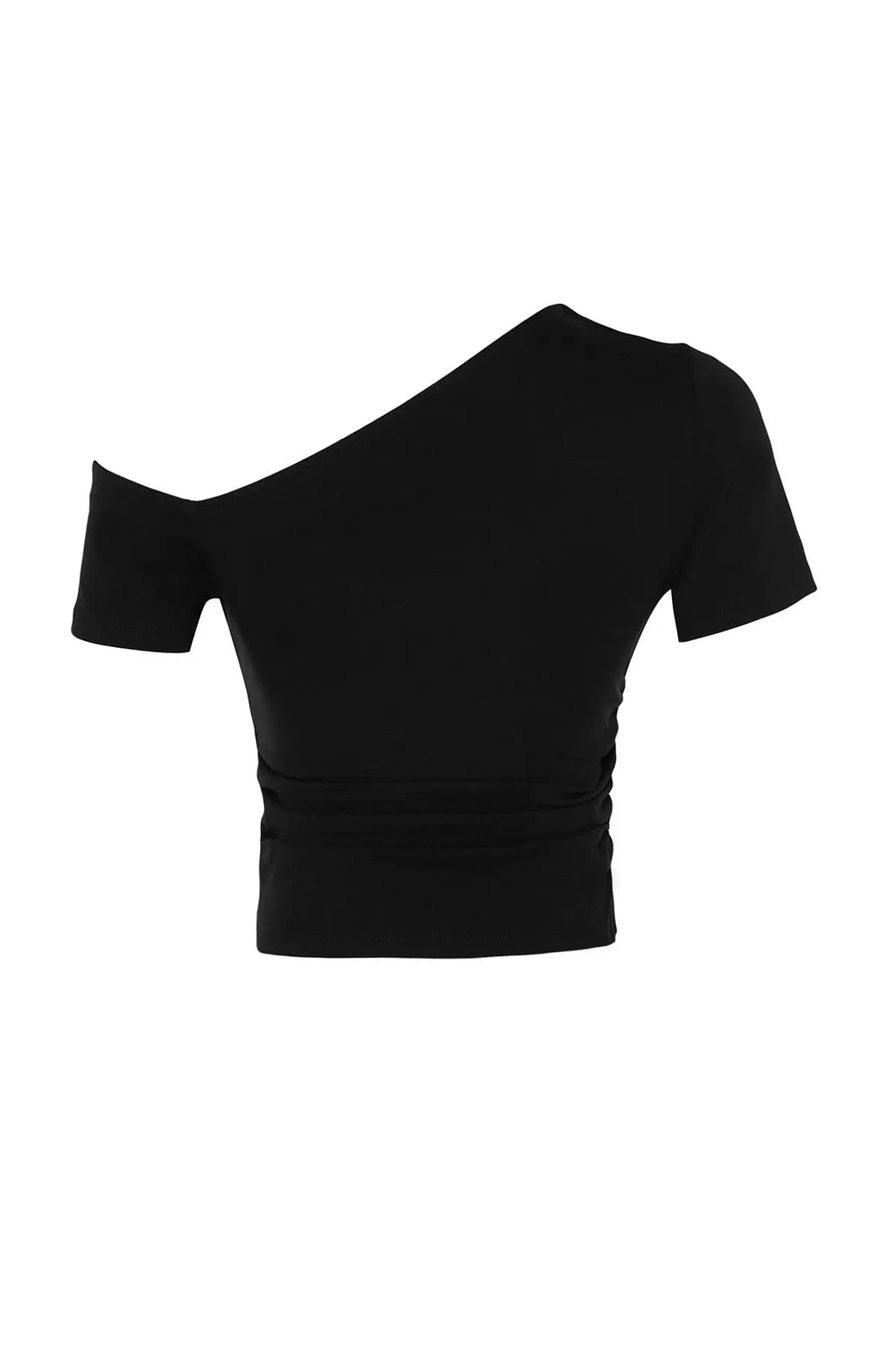 Slash Neck Plain Short Sleeve Crop Tops | Black
