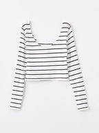 U Neck Stripe Tops | Black and White