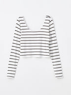 U Neck Stripe Tops | Black and White