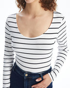 U Neck Stripe Tops | Black and White
