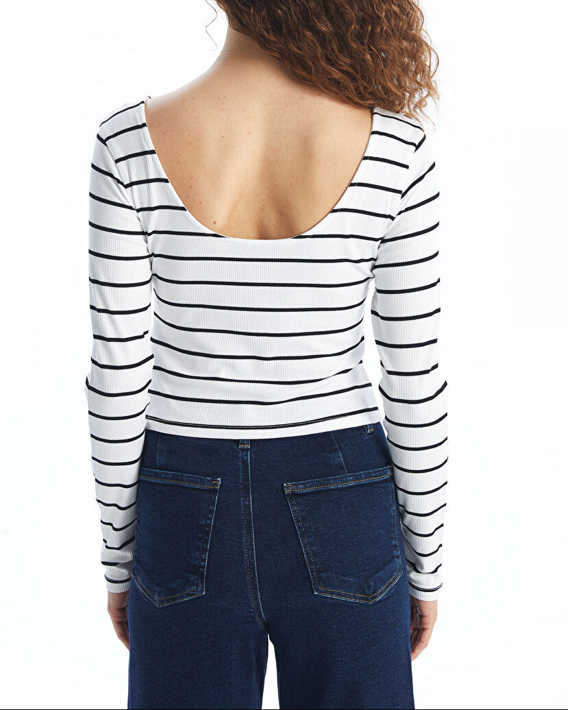 U Neck Stripe Tops | Black and White