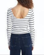 U Neck Stripe Tops | Black and White