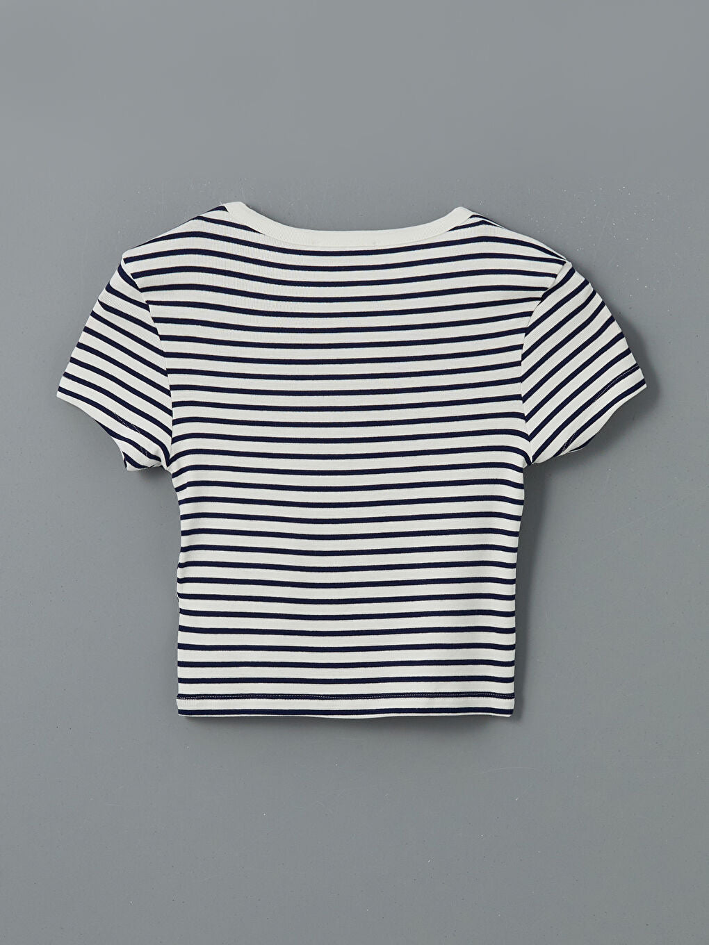 Crew Neck Striped Women's  Tops | White and Navy Blue