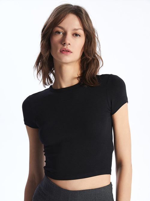 Crew Neck Women's  Tops | Viscose Black | See Through