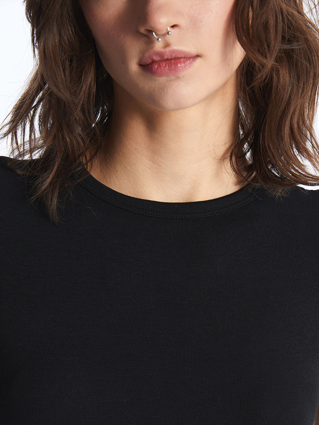 Crew Neck Women's  Tops | Viscose Black | See Through