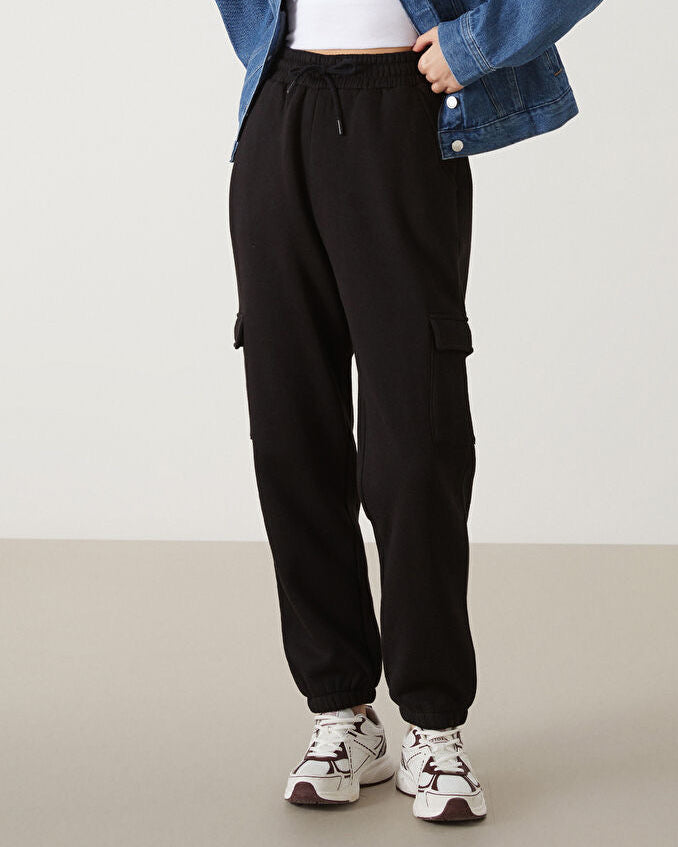 Ladies Baggy Cargo Joggers | Black