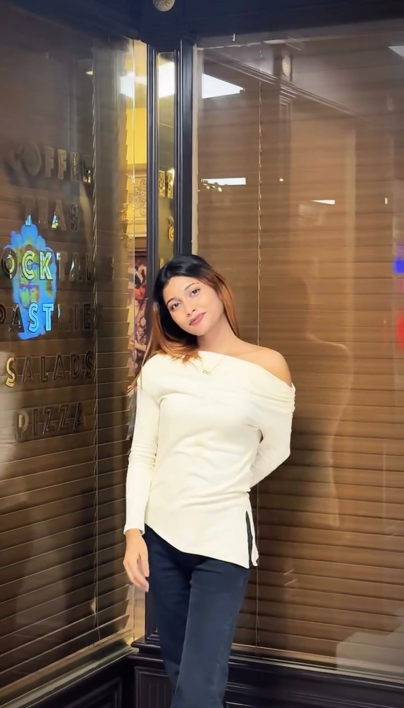 Slash Neck Ribbed Bodycon Top| BEIGE