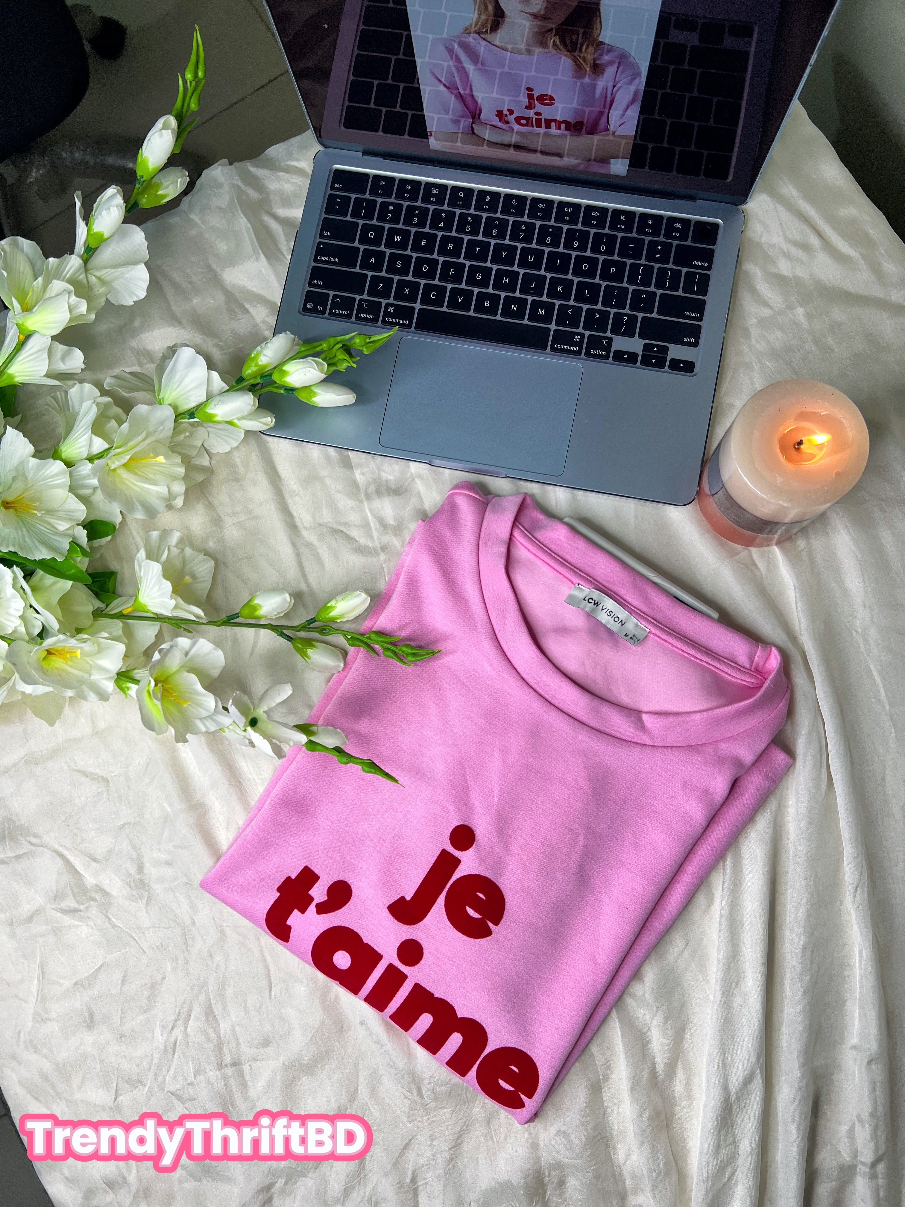 JE T'AIME Ladies Oversized Sweat Tee | Pink