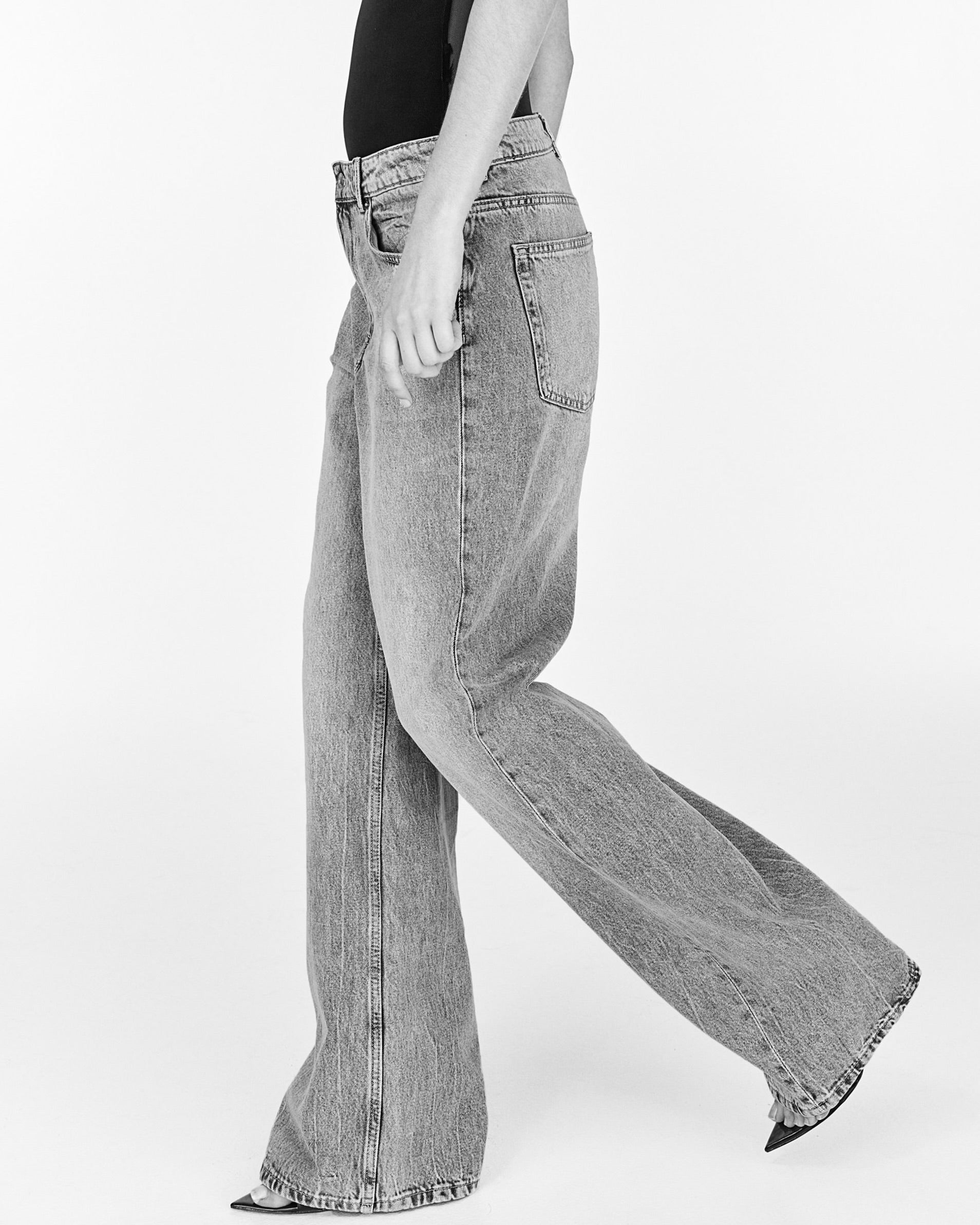 High Rise Extra Wide Leg Grey Baggy Fit Jeans for Women