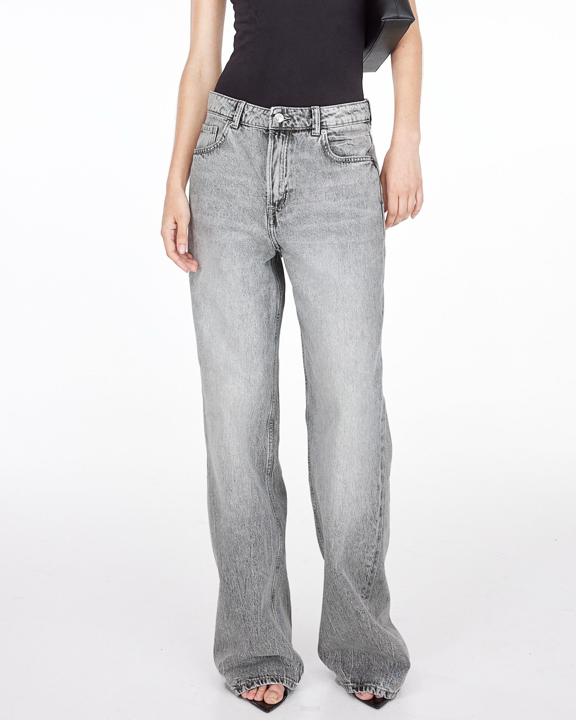 High Rise Extra Wide Leg Grey Baggy Fit Jeans for Women