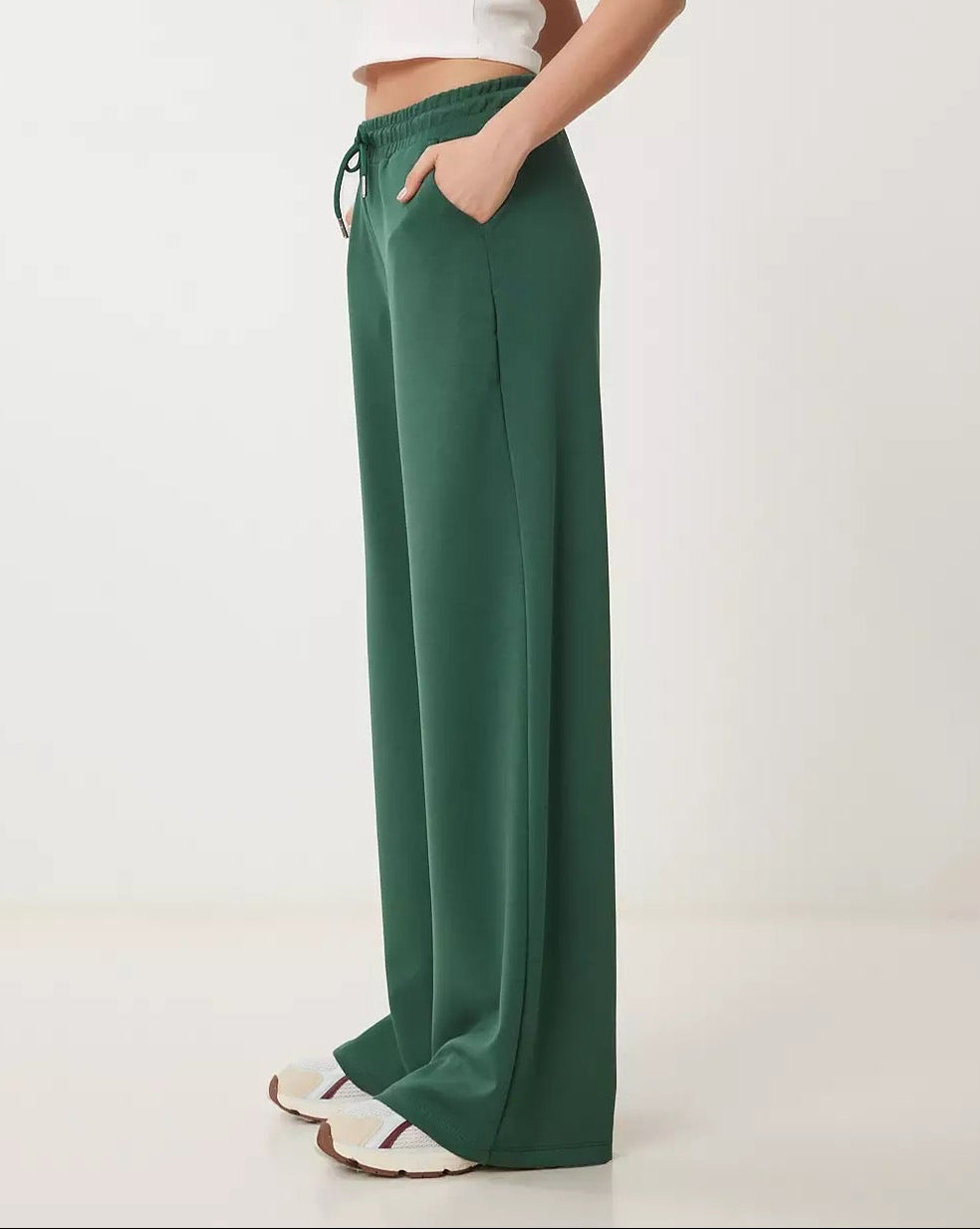 Ladies High Rise Wide Leg Joggers Green | Cotton Recycled Polyester Joggers for Women