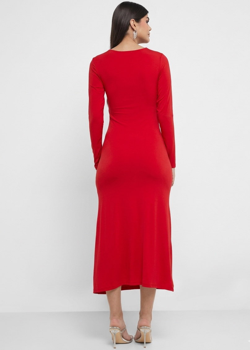 Vero Moda Red V-Neck Midaxi Dress | Long Sleeve Women’s Dress