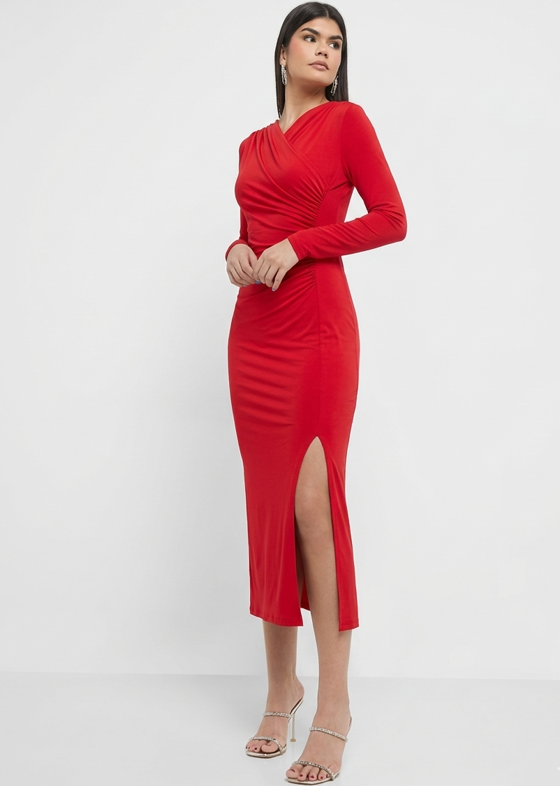 Vero Moda Red V-Neck Midaxi Dress | Long Sleeve Women’s Dress